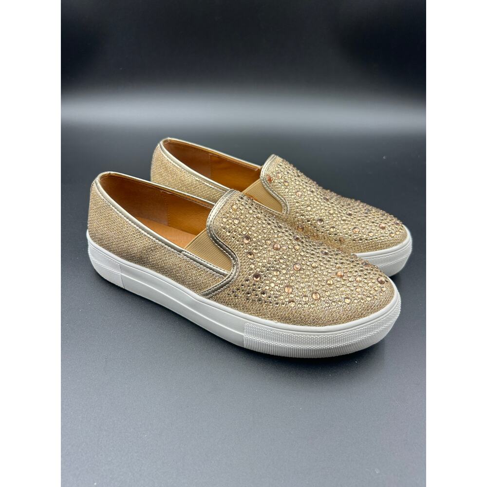 Volatile Gold Rhinestone Slip On Sneakers Bling Sparkly Flats Tennis Shoes Sz 8